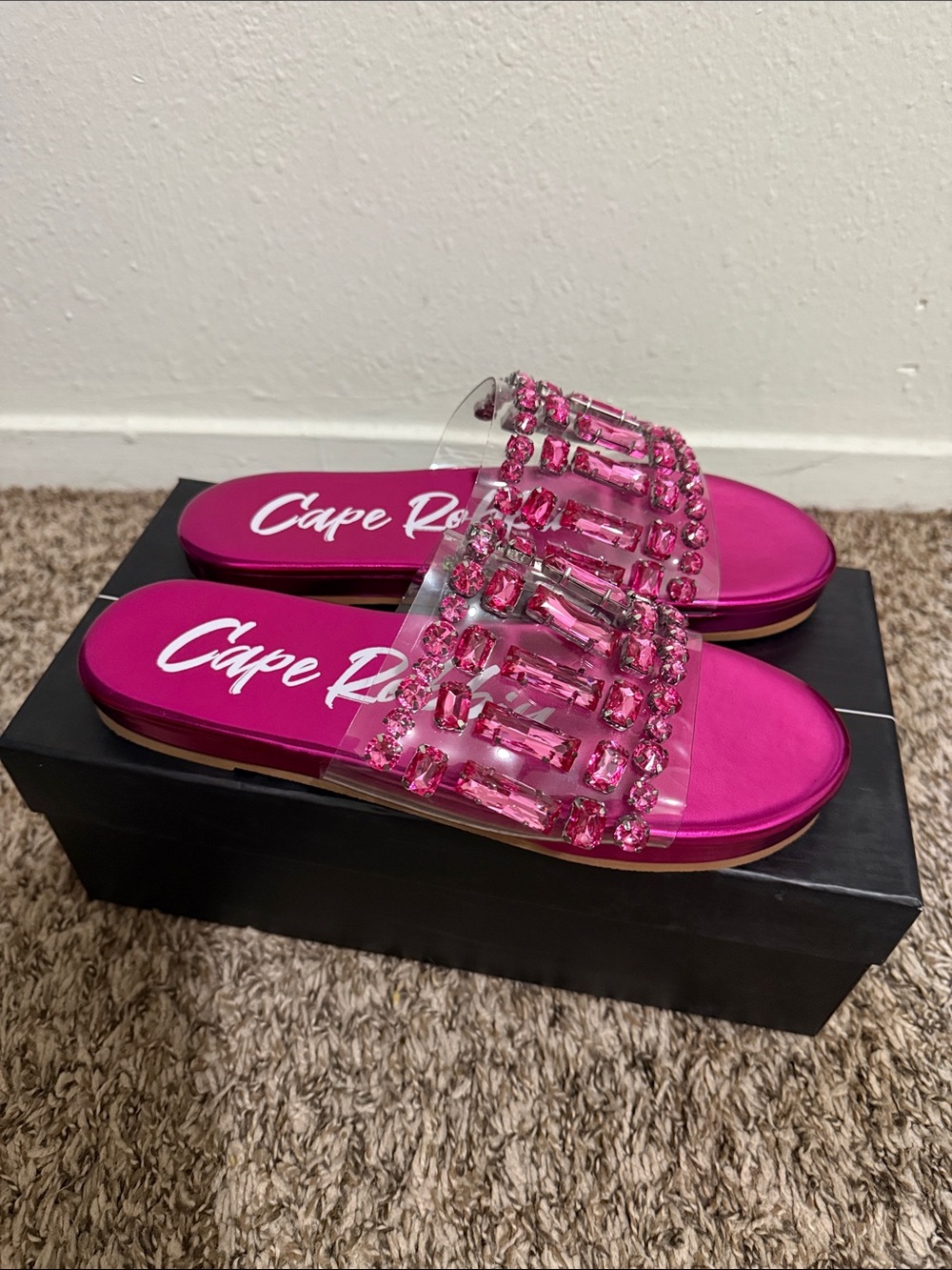 Cape Robbin Hot Pink Jeweled Slide Sandals